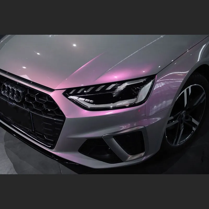 Ravoony Plus Matte Diamond Grey Red Color Flip Vinyl Wrap