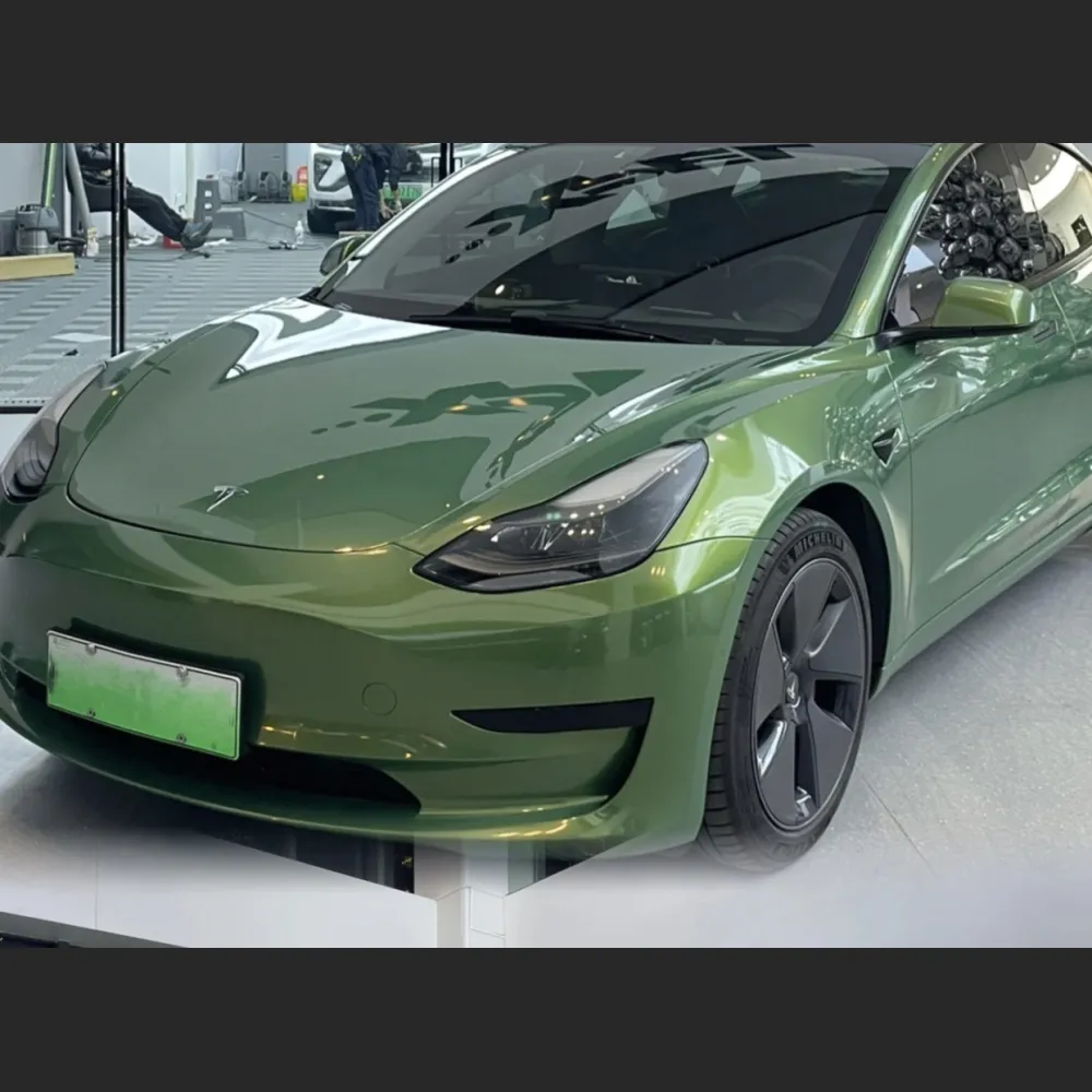  Ravoony Plus Gloss Aston Martin Iridescent Emerald Green Car Wrap Tesla Model Y Wrap