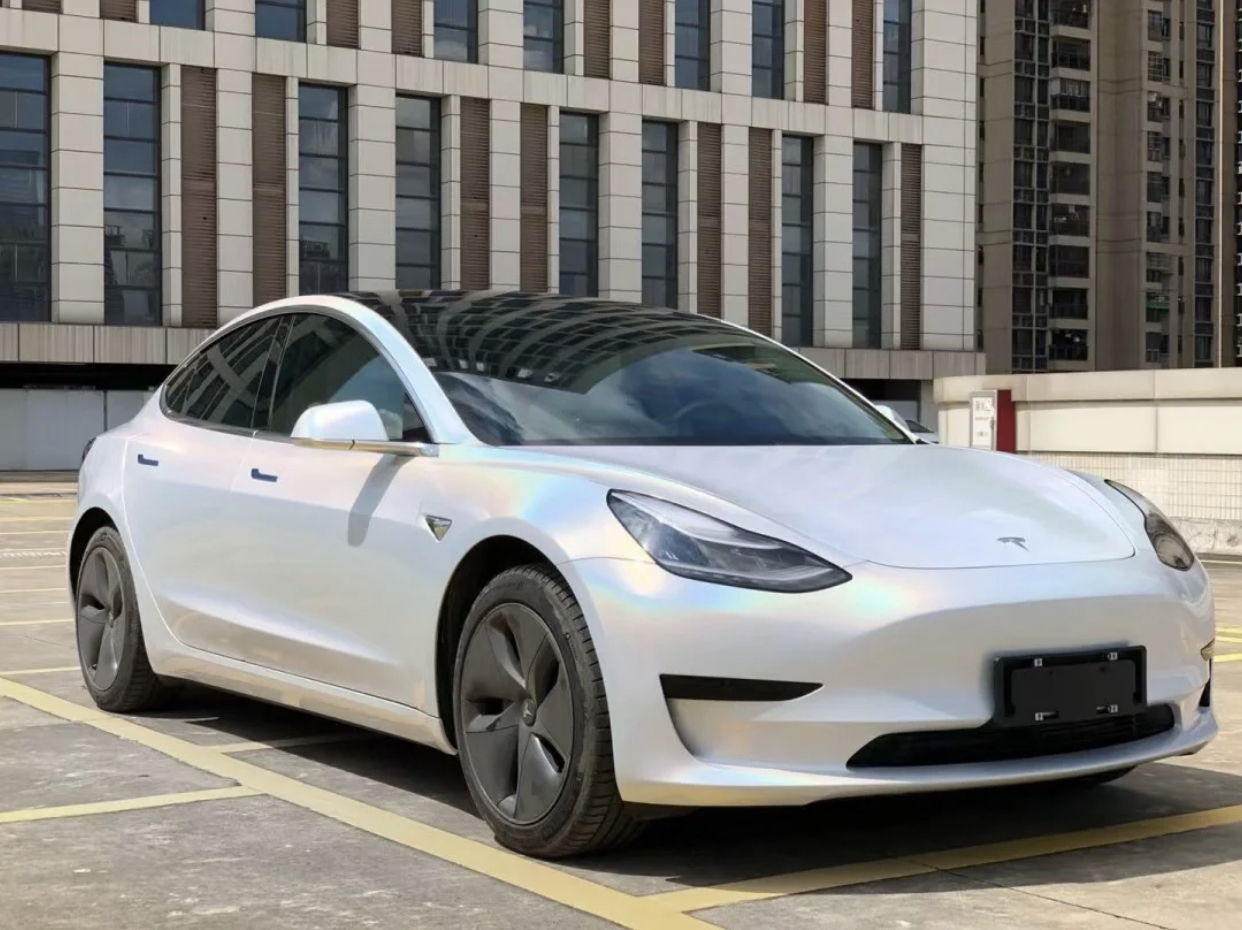 Ravoony Plus Glossy Laser White Car Vinyl Wrap Tesla Model 3 Wrap