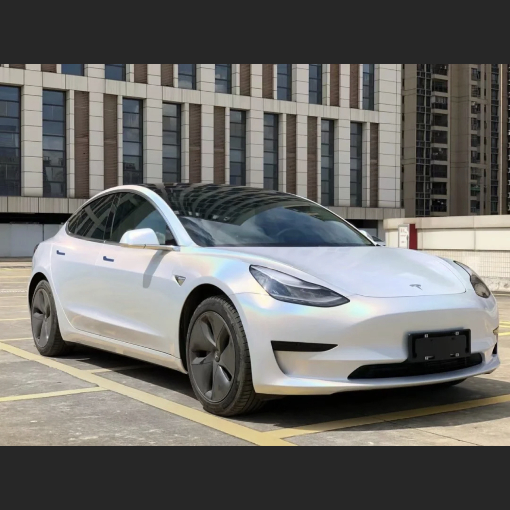 Ravoony Plus Glossy Laser White Car Vinyl Wrap Tesla Model 3 Wrap