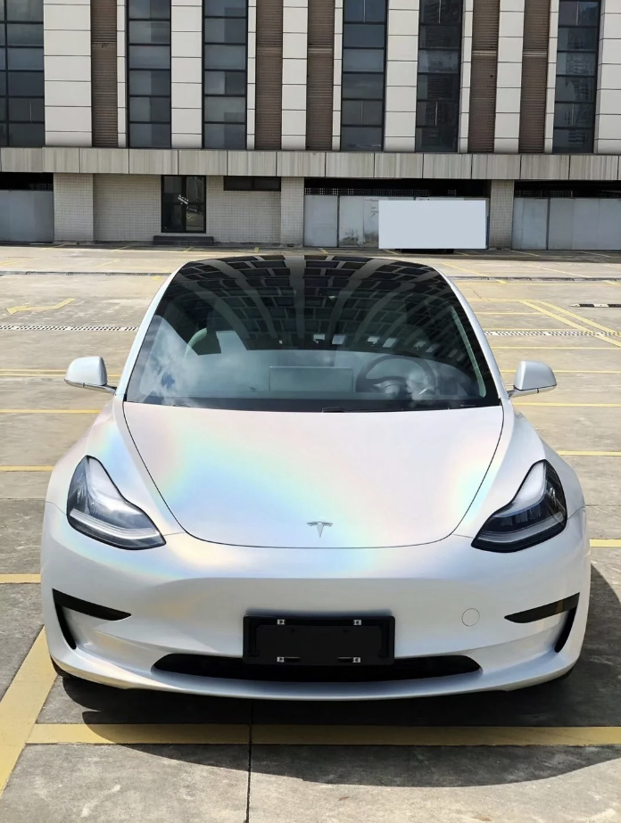 Ravoony Plus Glossy Laser White Car Vinyl Wrap Tesla Model 3 Wrap