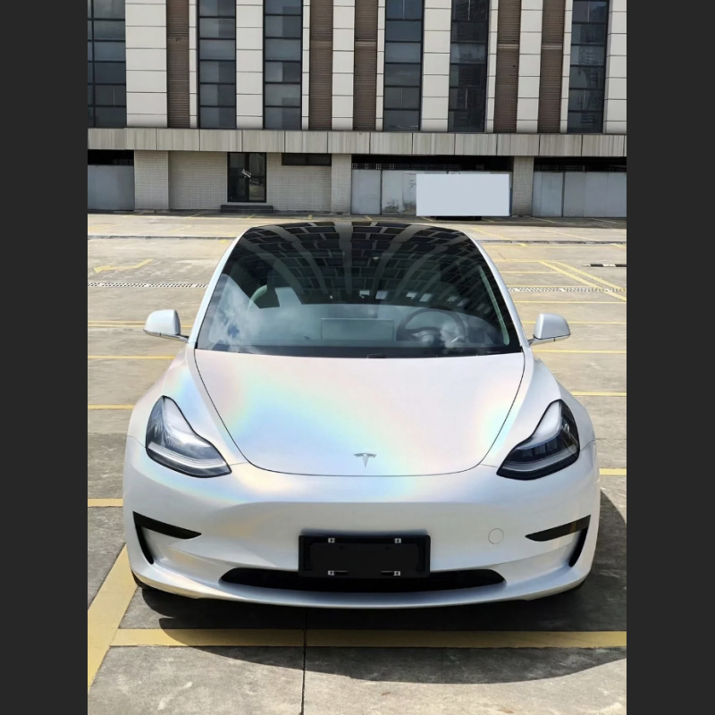 Ravoony Plus Glossy Laser White Car Vinyl Wrap Tesla Model 3 Wrap