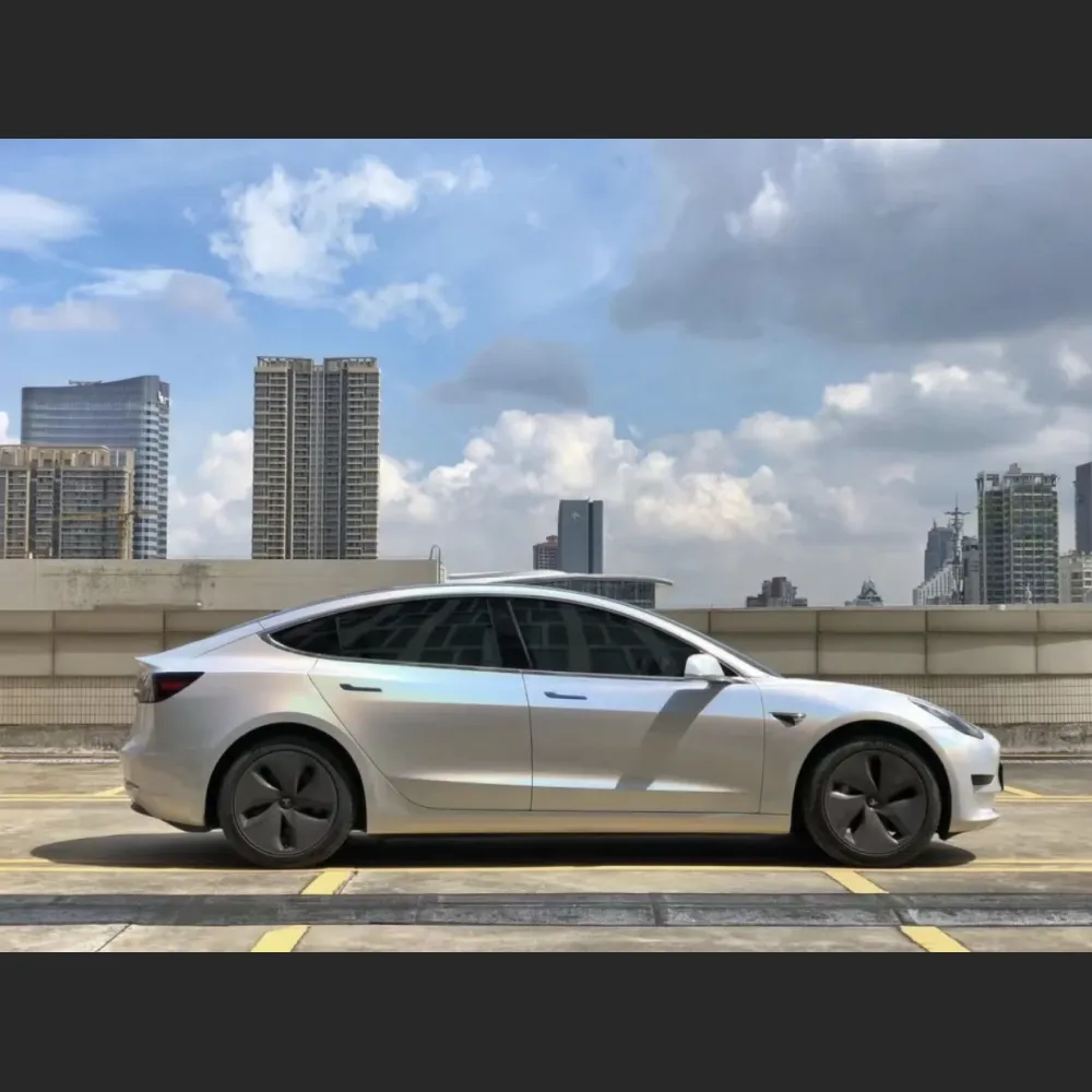 Ravoony Plus Glossy Laser White Car Vinyl Wrap Tesla Model 3 Wrap