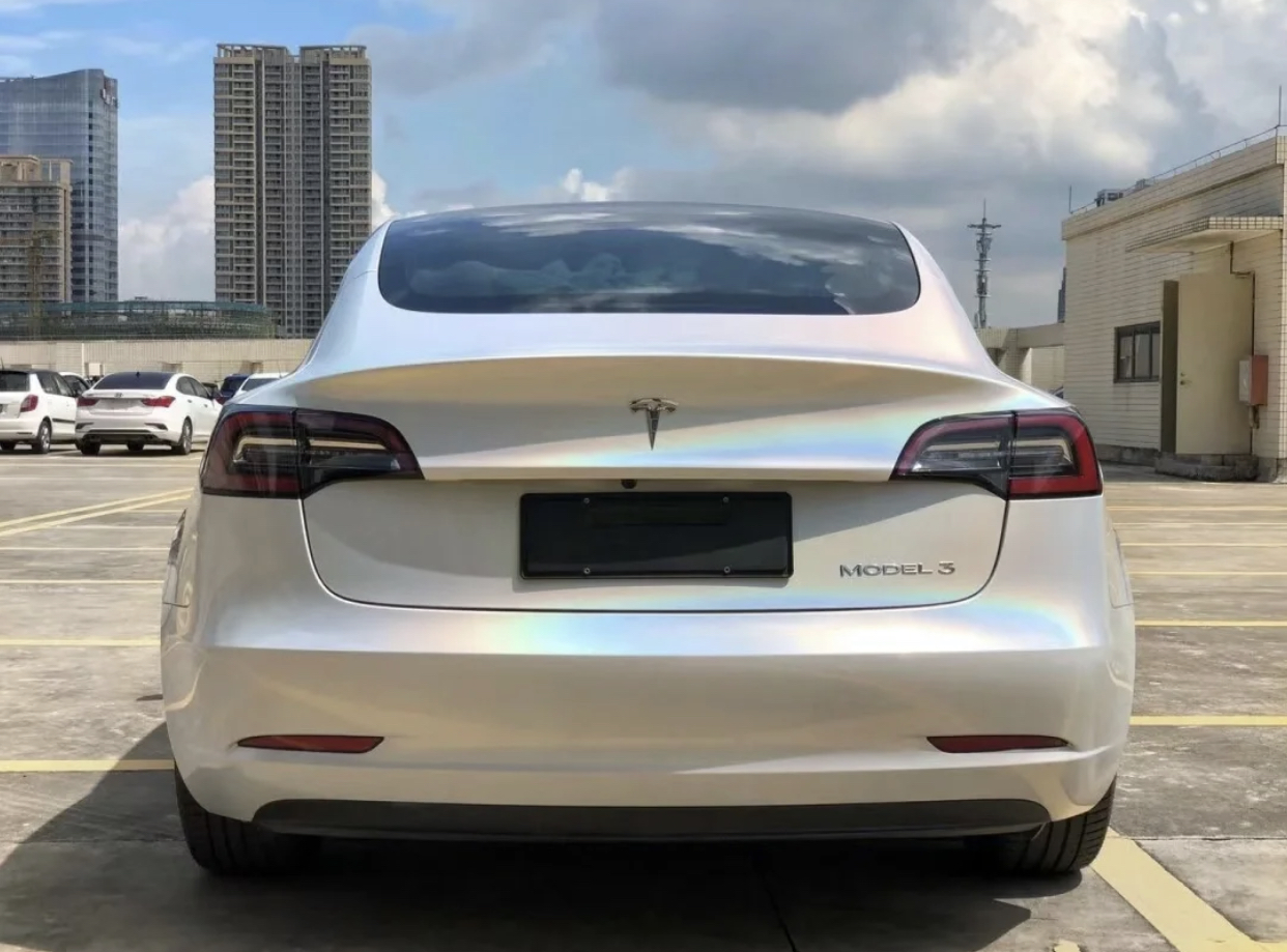 Ravoony Plus Glossy Laser White Car Vinyl Wrap Tesla Model 3 Wrap