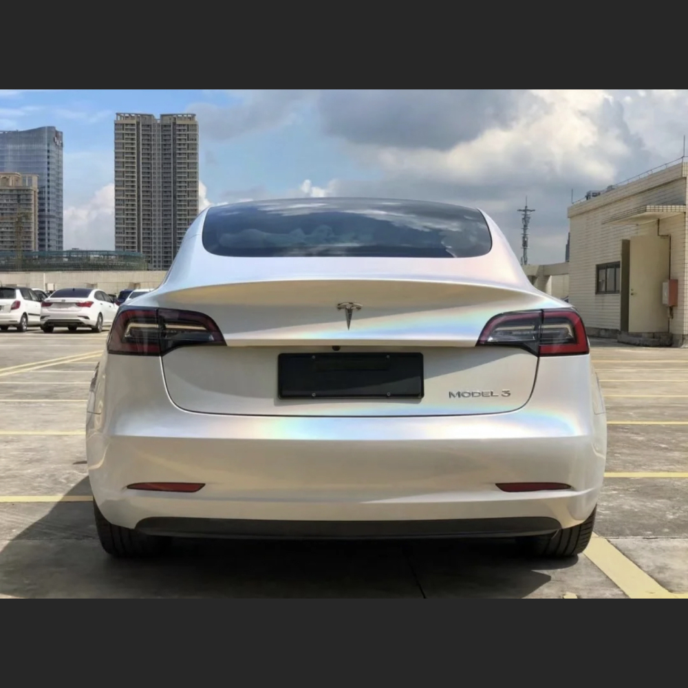 Ravoony Plus Glossy Laser White Car Vinyl Wrap Tesla Model 3 Wrap