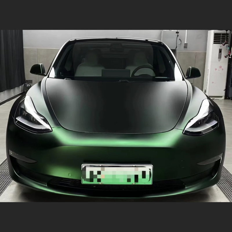 Ravoony Plus Matte Chrome Venom Green Car Wrap Tesla Model 3 Wrap