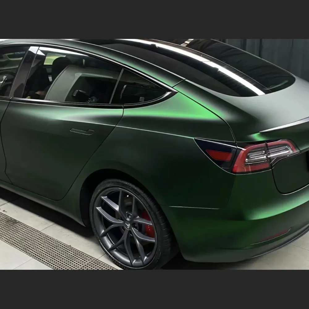 Ravoony Plus Matte Chrome Venom Green Car Wrap Tesla Model 3 Wrap