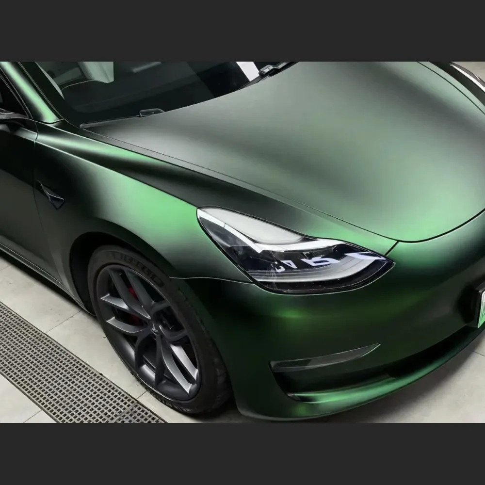 Ravoony Plus Matte Chrome Venom Green Car Wrap Tesla Model 3 Wrap