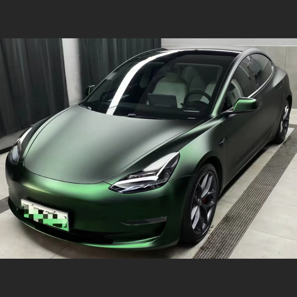Ravoony Plus Matte Chrome Venom Green Car Wrap Tesla Model 3 Wrap