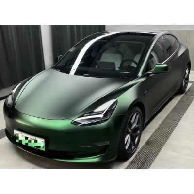 Ravoony Plus Matte Chrome Venom Green Car Wrap Tesla Model 3 Wrap 02