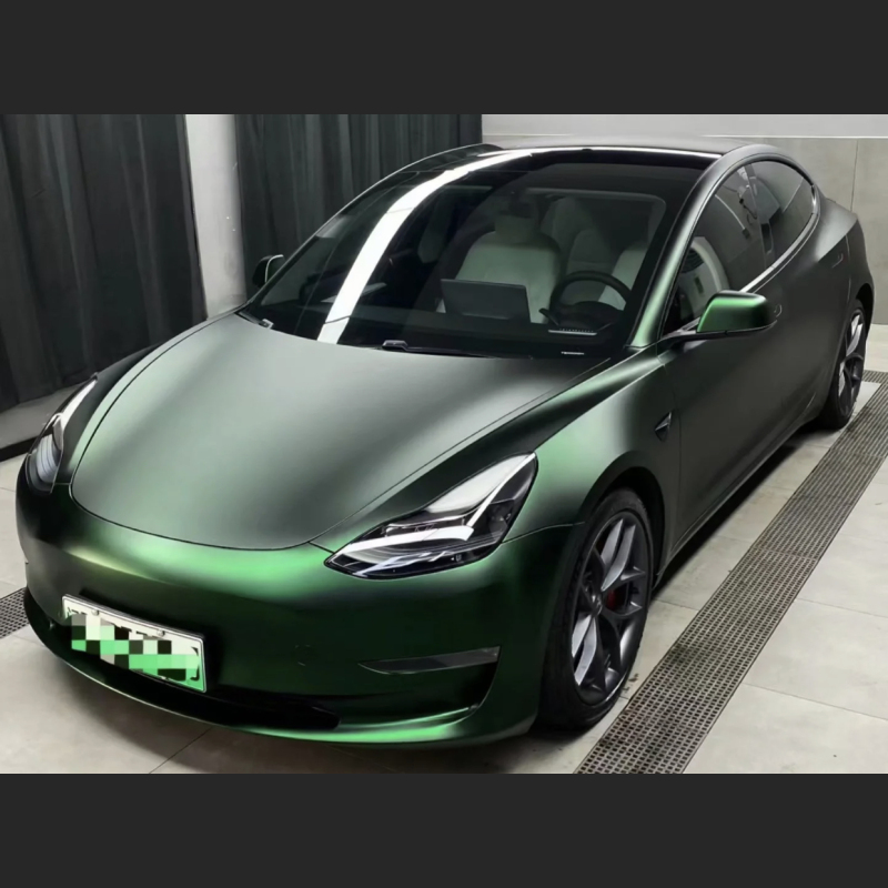 Ravoony Plus Matte Chrome Venom Green Car Wrap Tesla Model 3 Wrap