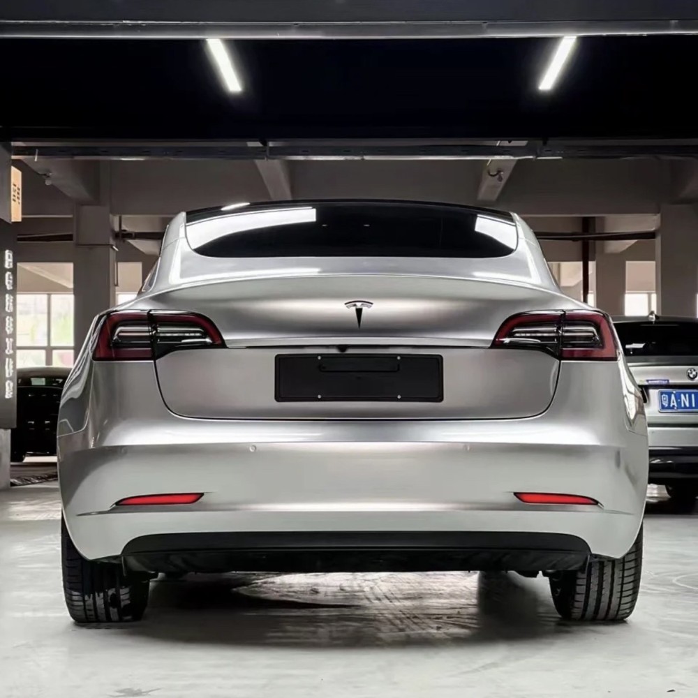 Ravoony Plus Matte Metallic Silver Glitter Car Wrap Tesla Model 3 Wrap