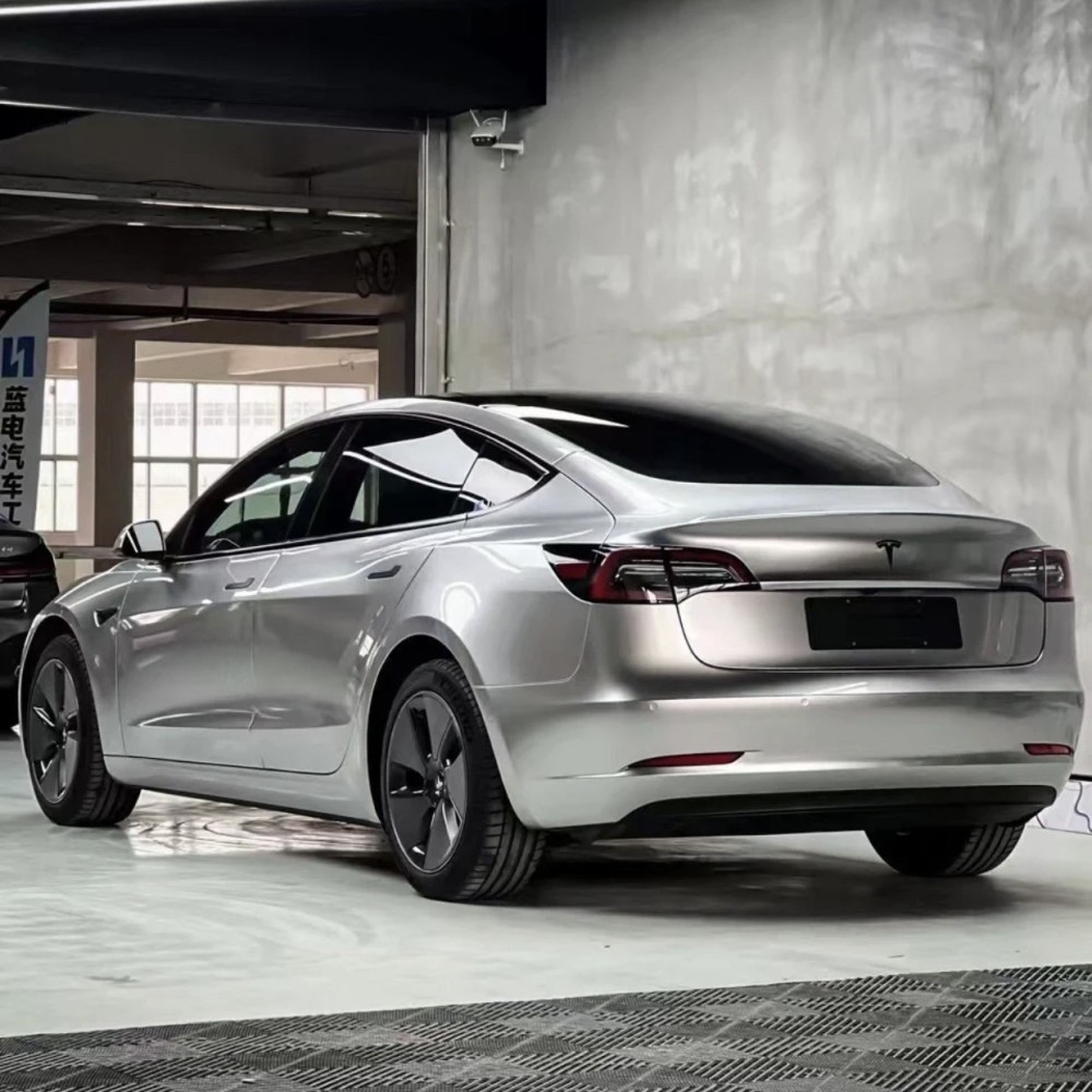 Ravoony Plus Matte Metallic Silver Glitter Car Wrap Tesla Model 3 Wrap
