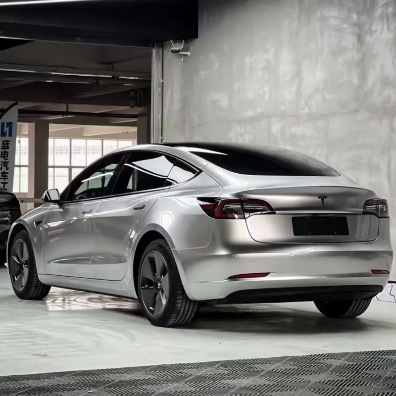Ravoony Plus Matte Metallic Silver Glitter Car Wrap Tesla Model 3 Wrap