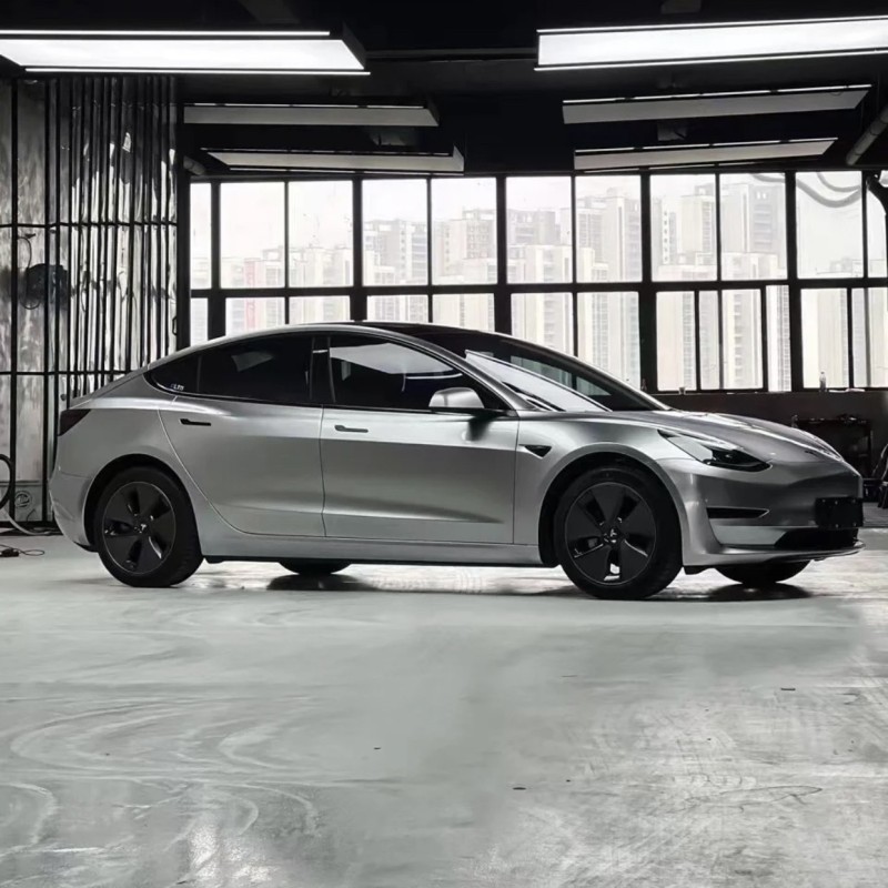 Ravoony Plus Matte Metallic Silver Glitter Car Wrap Tesla Model 3 Wrap