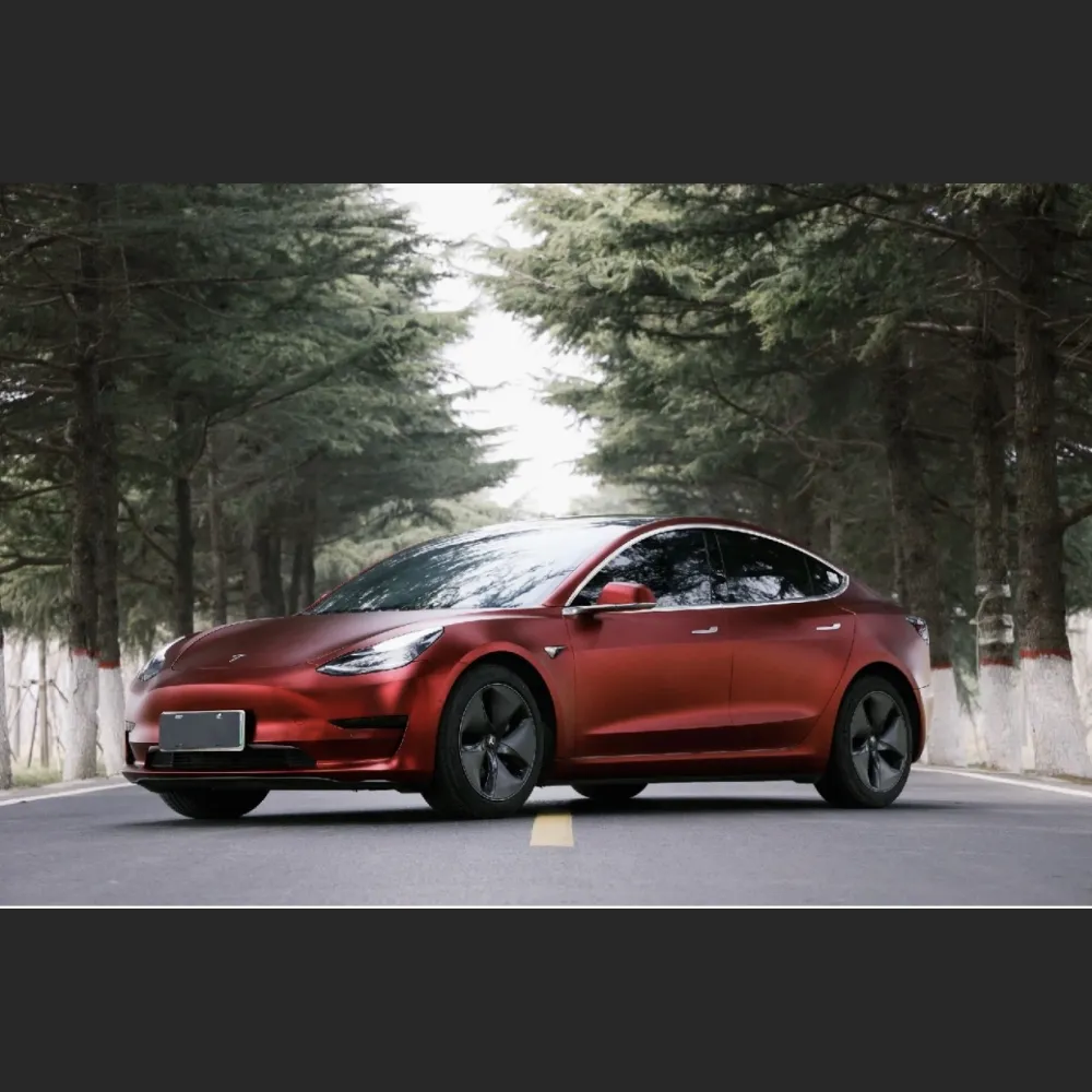 Ravoony Plus Matte Chrome Romanee Red Vinyl Car Wrap Tesla Model 3 Wrap