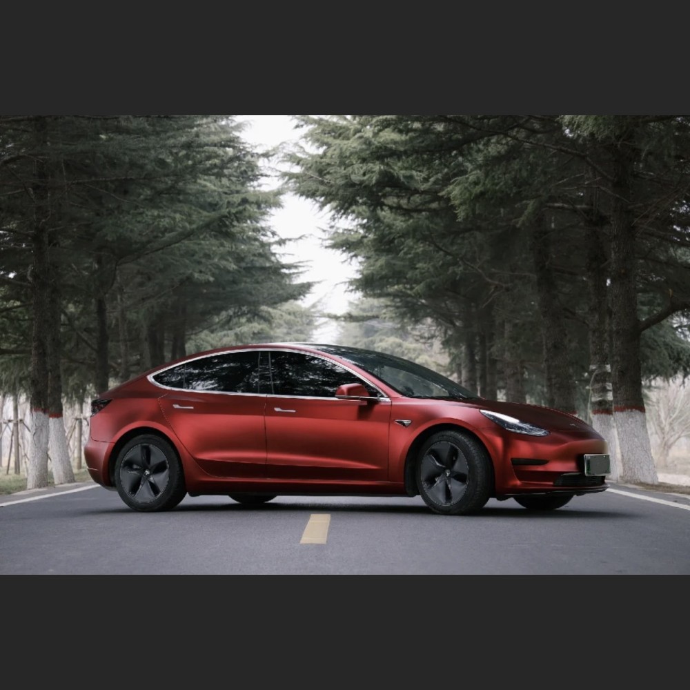 Ravoony Plus Matte Chrome Romanee Red Vinyl Car Wrap Tesla Model 3 Wrap