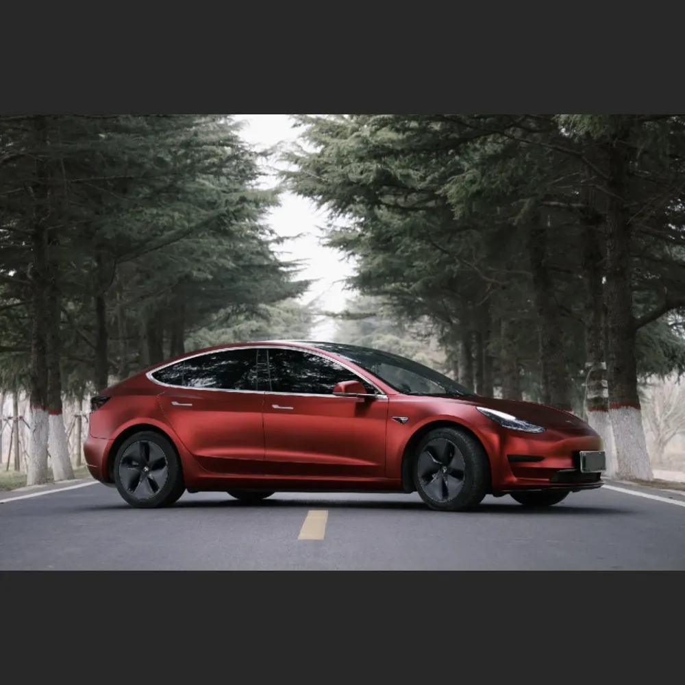 Ravoony Plus Matte Chrome Romanee Red Vinyl Car Wrap Tesla Model 3 Wrap