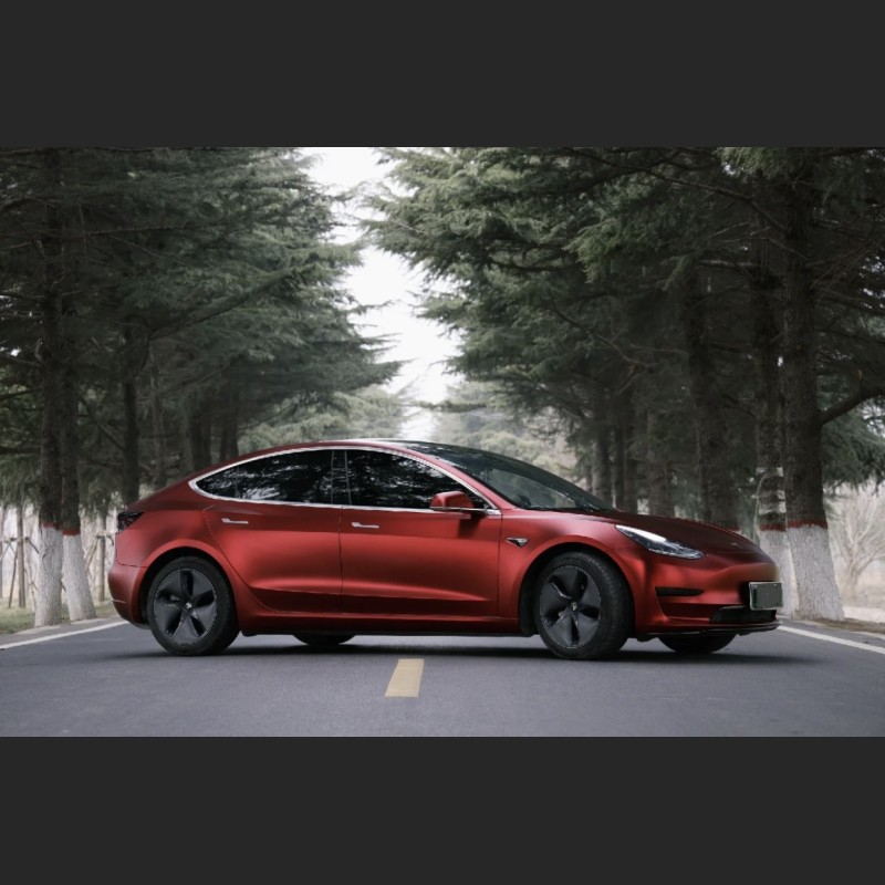 Ravoony Plus Matte Chrome Romanee Red Vinyl Car Wrap Tesla Model 3 Wrap
