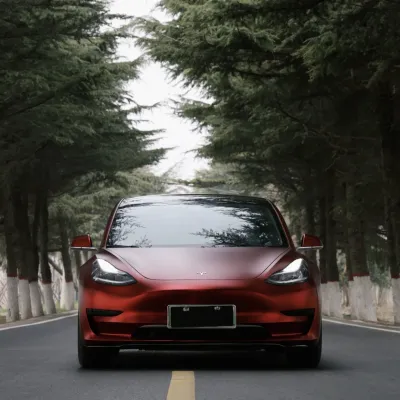 Ravoony Plus Matte Chrome Romanee Red Vinyl Car Wrap Tesla Model 3 Wrap 02