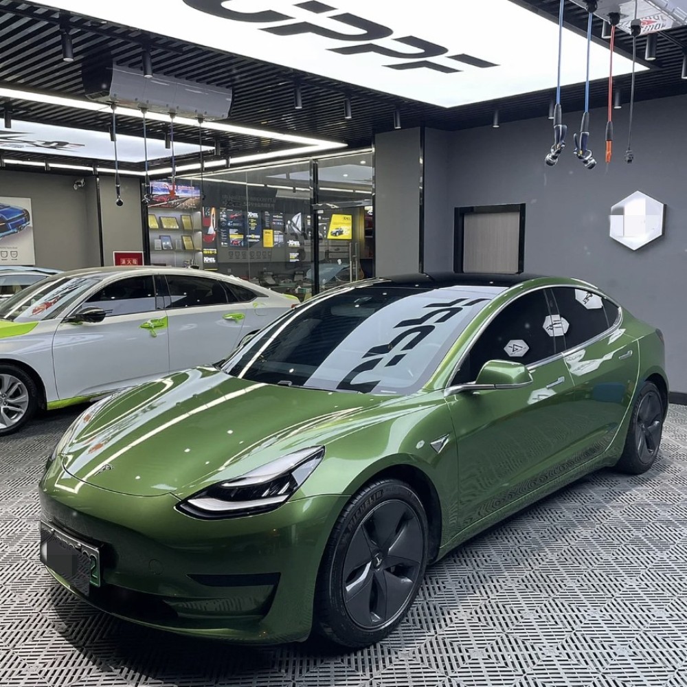 Ravoony Plus Metallic Mamba Green Car Vinyl Wrap Tesla Model 3 Wrap