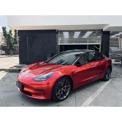 Ravoony Plus Gloss Metallic Vampire Red Vinyl Car Wrap Tesla Model 3 Wrap 02
