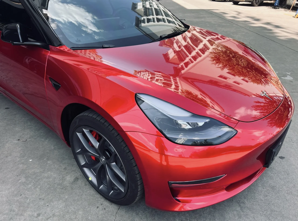 Ravoony Plus Gloss Metallic Vampire Red Vinyl Car Wrap Tesla Model 3 Wrap
