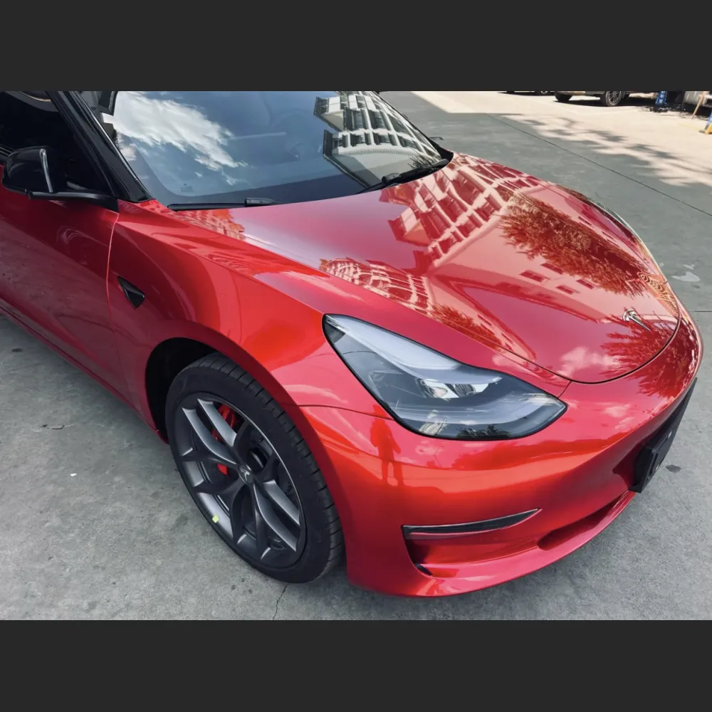 Ravoony Plus Gloss Metallic Vampire Red Vinyl Car Wrap Tesla Model 3 Wrap