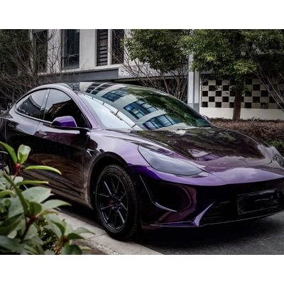 Ravoony Plus Gloss Midnight Purple Car Vinyl Wrap Tesla Model 3 Wrap  02
