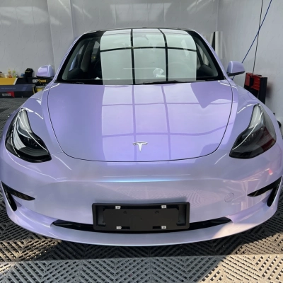 Ravoony Plus Glossy Twin Silver Purple Car Vinyl Wrap Tesla Model 3 Wrap 02