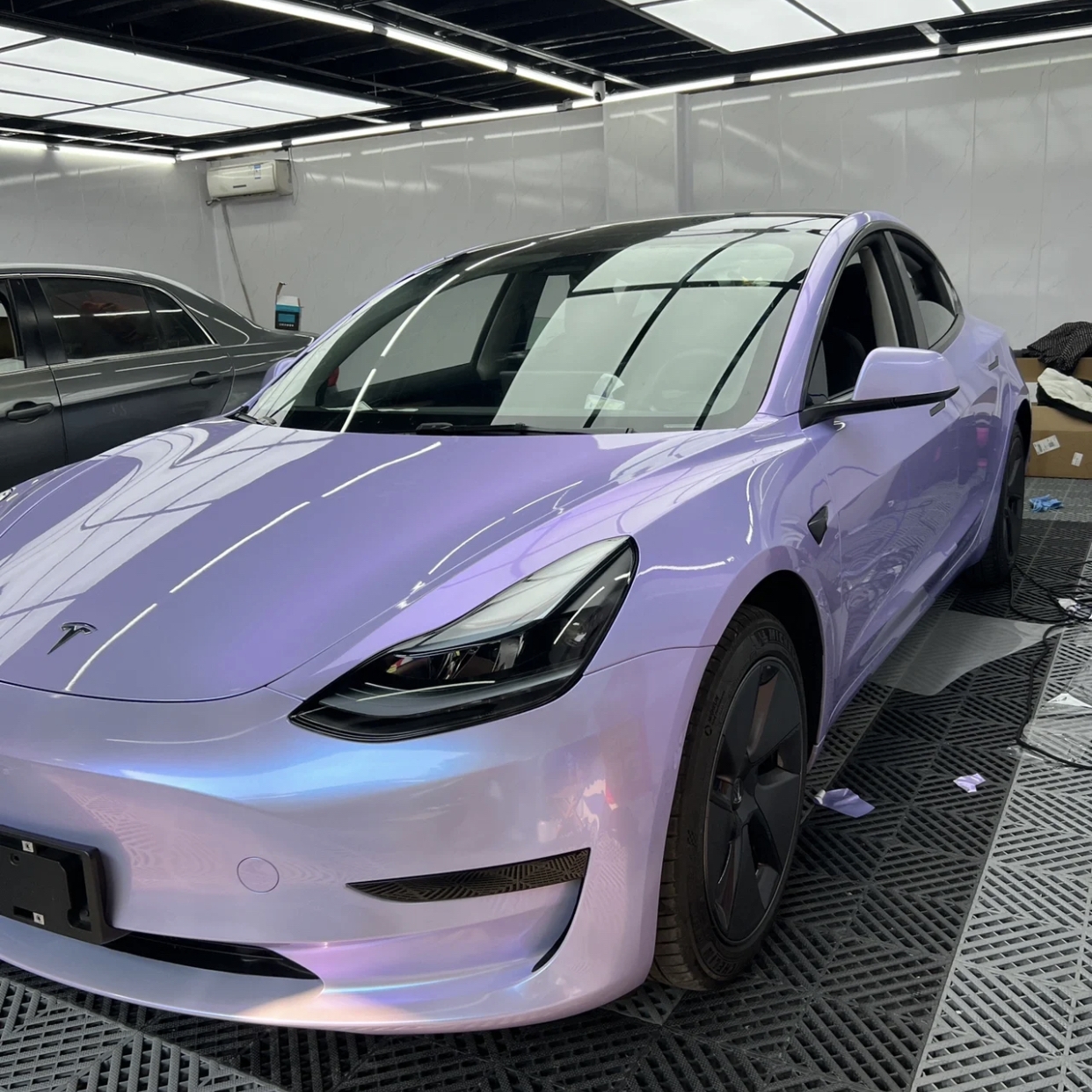 Ravoony Plus Glossy Twin Silver Purple Car Vinyl Wrap Tesla Model 3 Wrap