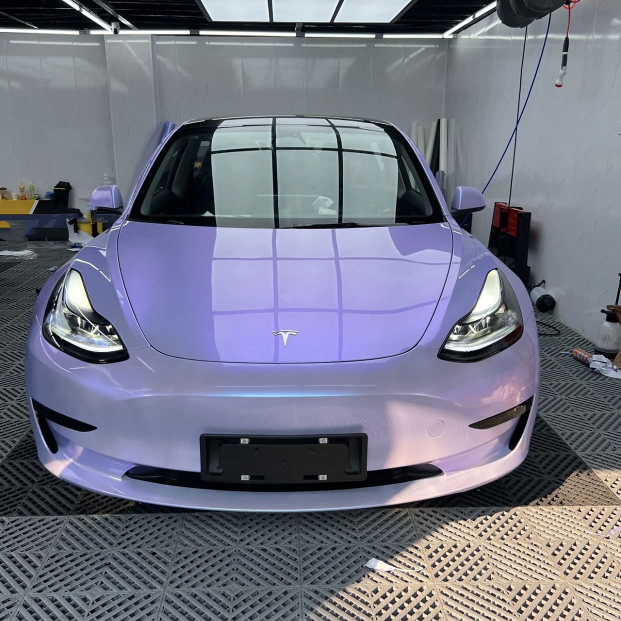 Ravoony Plus Glossy Twin Silver Purple Car Vinyl Wrap Tesla Model 3 Wrap
