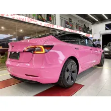 Glossy Princess Pink Vinyl Car Wrap Tesla Model 3 Wrap