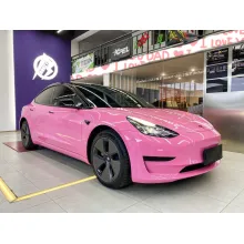 Glossy Princess Pink Vinyl Car Wrap Tesla Model 3 Wrap