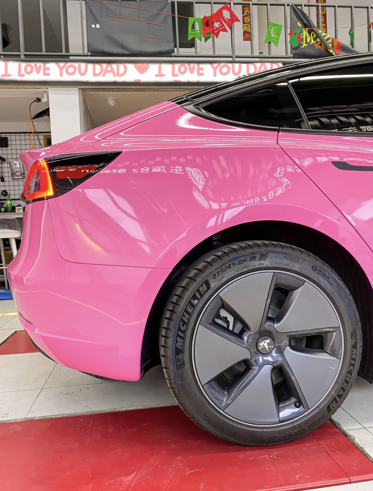 Ravoony Plus Glossy Princess Pink Vinyl Car Wrap Tesla Model 3 Wrap