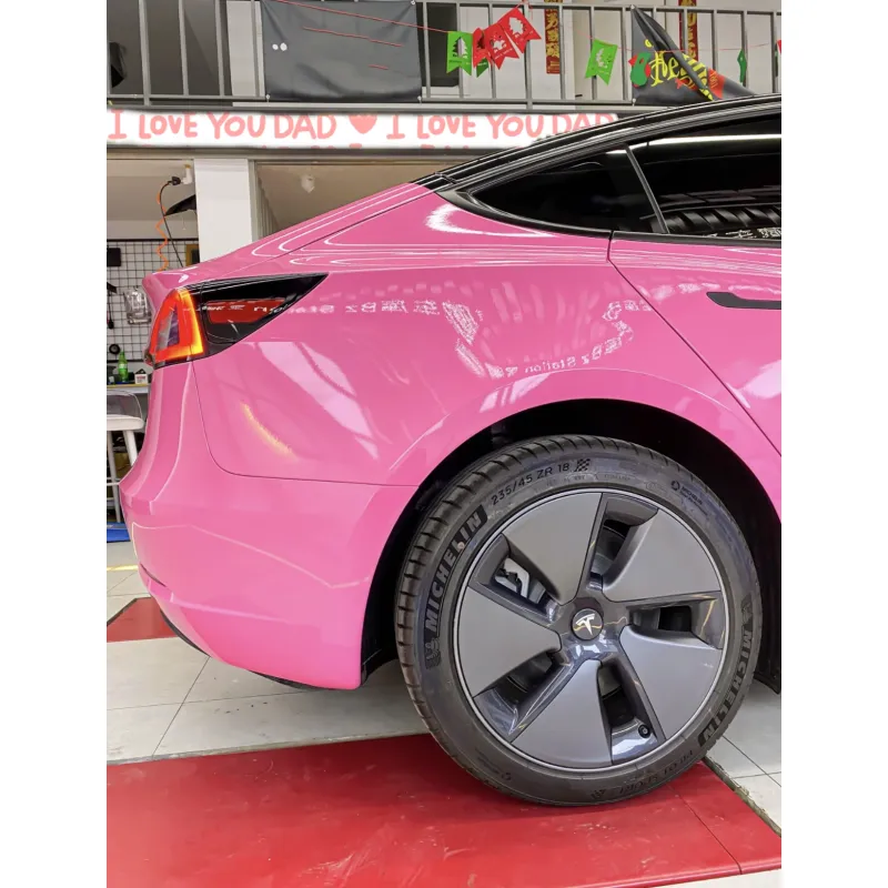 Glossy Princess Pink Vinyl Car Wrap Tesla Model 3 Wrap