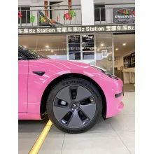 Glossy Princess Pink Vinyl Car Wrap Tesla Model 3 Wrap