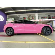 Glossy Princess Pink Vinyl Car Wrap Tesla Model 3 Wrap
