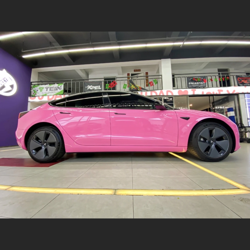 Ravoony Plus Glossy Princess Pink Vinyl Car Wrap Tesla Model 3 Wrap