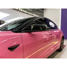 Glossy Princess Pink Vinyl Car Wrap Tesla Model 3 Wrap