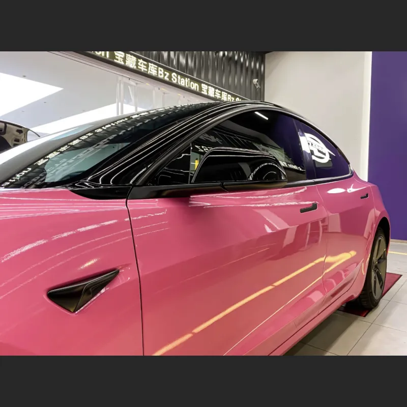Tesla Model 3 Wrap, Best Ravoony Glossy Princess Pink Vinyl Car