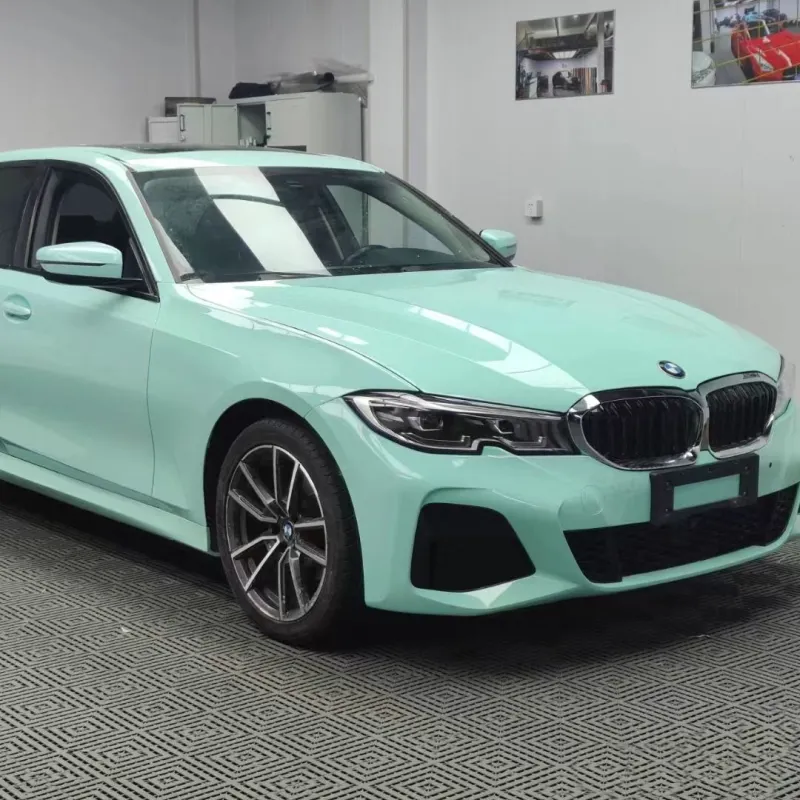 Ravoony Plus Glossy Cragginess Green Car Vinyl Wrap BMW 320Li Wrap
