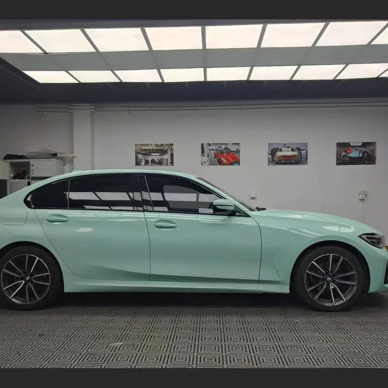 Ravoony Plus Glossy Cragginess Green Car Vinyl Wrap BMW 320Li Wrap