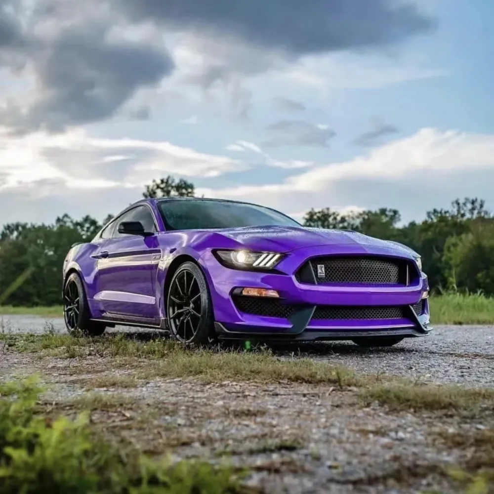 Ravoony Plus Glossy Explosion Purple Car Vinyl Wrap Purple Wrapped Mustang