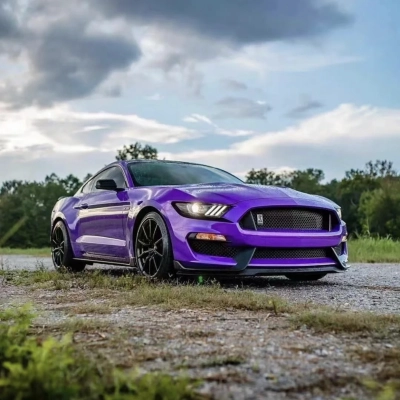 Ravoony Plus PET Glossy Explosion Purple Car Vinyl Wrap Purple Wrapped Mustang 02