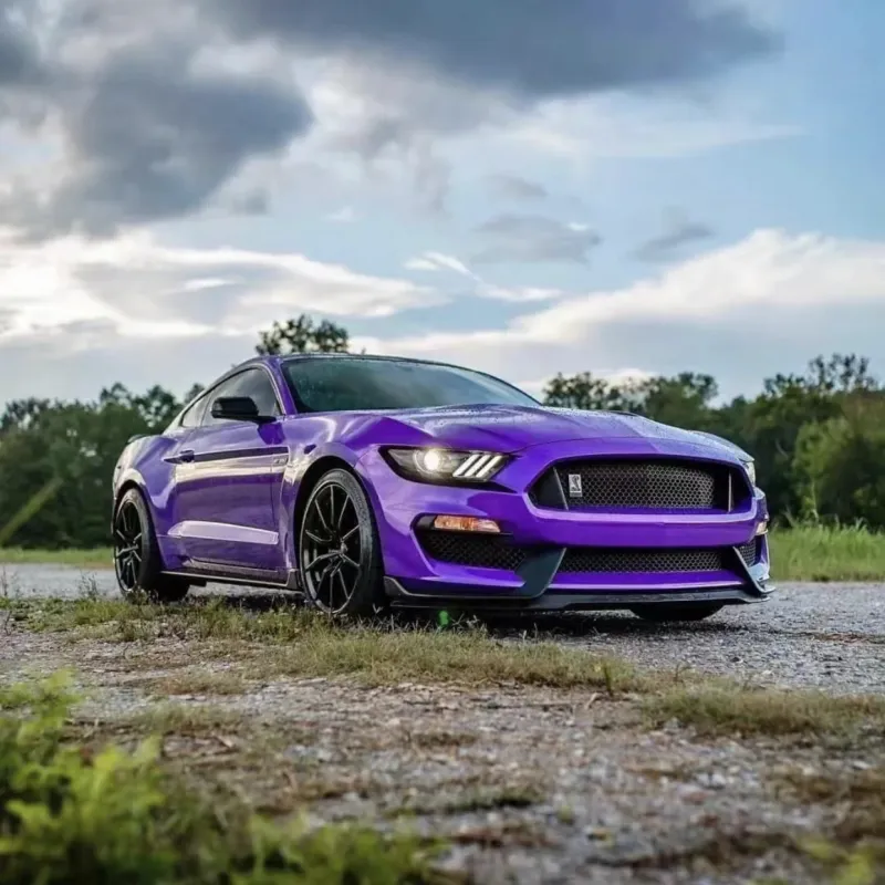 Ravoony Plus Glossy Explosion Purple Car Vinyl Wrap Purple Wrapped Mustang