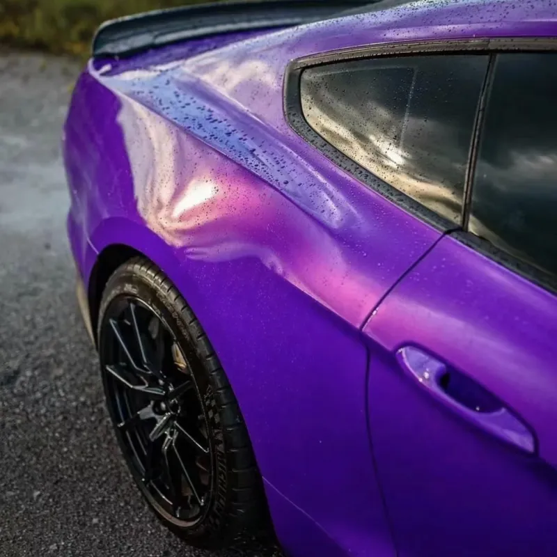 Ravoony Plus Glossy Explosion Purple Car Vinyl Wrap Purple Wrapped Mustang