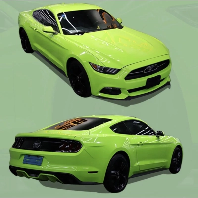 Ravoony Plus Gloss Apple Green Car Wrap Green Wrapped Mustang 02