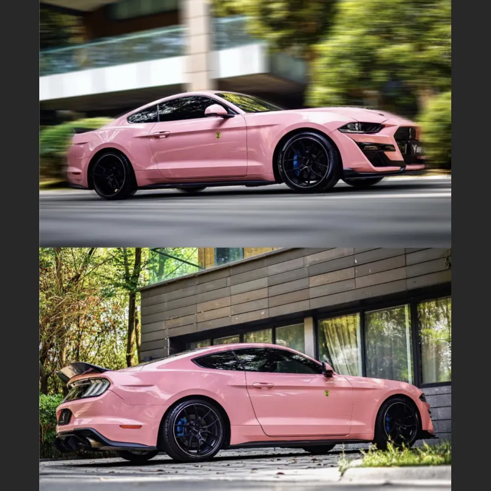  Ravoony Plus Glossy Crystal Peach Pink Car Vinyl Wrap Ford Mustang Wrap
