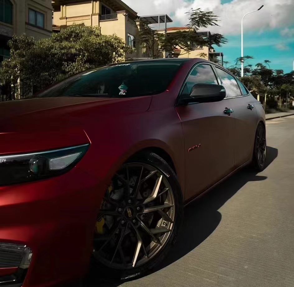 Ravoony Plus PET Matte Chrome Romanee Red Vinyl Car Wrap Chevy Malibu Wrap